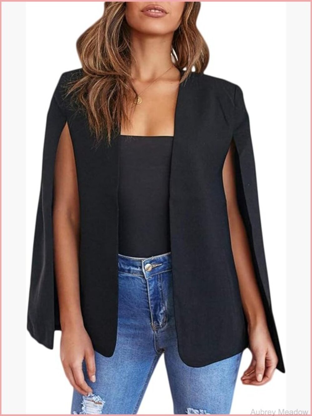 Open Front Cape Blazer Split Long Sleeve Work Office Jacket Coat